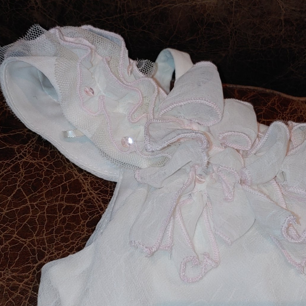 NWOT White Chiffon Pink Detail Sleeveless Dress - Picture 2 of 8